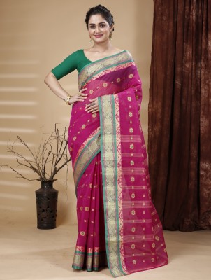 Bong ButiQ Woven Tant Pure Cotton Saree(Pink)