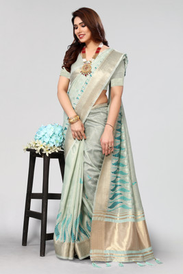ALAGINI Embroidered, Self Design, Woven Banarasi Cotton Silk, Silk Blend Saree(Multicolor)