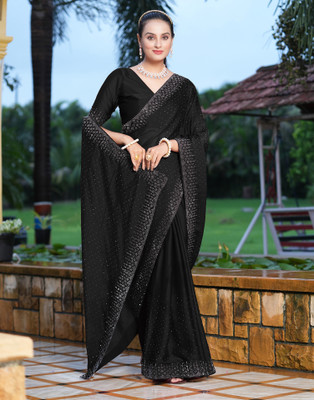 Divastri Dyed, Embellished Bollywood Georgette Saree(Black)