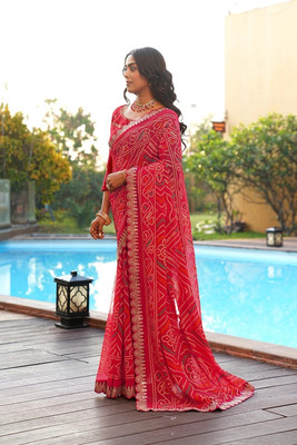 DUMRU TRENDZ Self Design Bandhani Georgette Saree(Red)