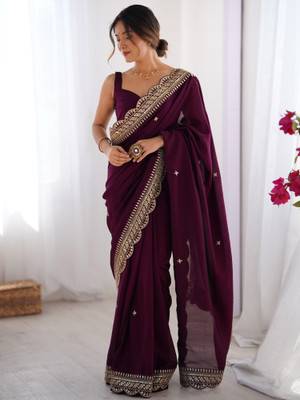 Sareemall Embellished Bollywood Silk Blend Saree(Purple)