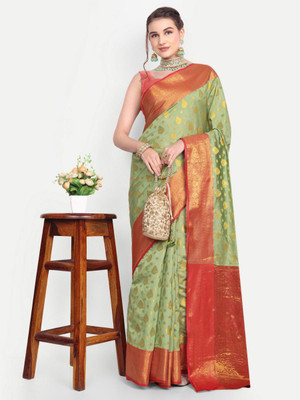 jayant creation Self Design, Woven Daily Wear Silk Blend, Jacquard Saree(Light Green)