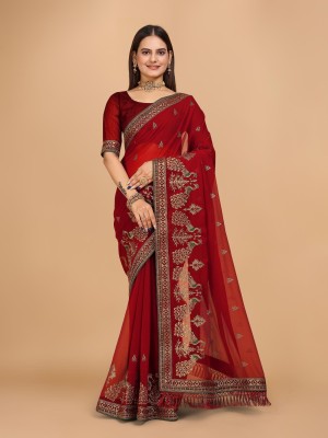 Tejal Creation Embroidered Bollywood Georgette Saree(Maroon)