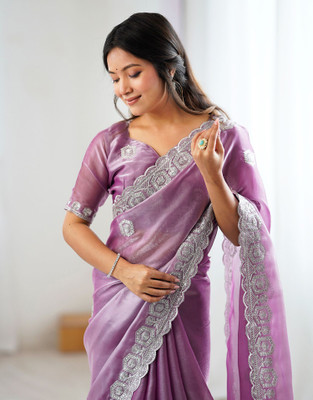 Satrani Embellished, Embroidered Bollywood Tissue Saree(Purple)