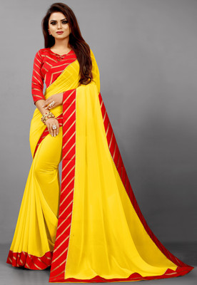 Glamour Hub Solid/Plain Bollywood Georgette, Chiffon Saree(Yellow)