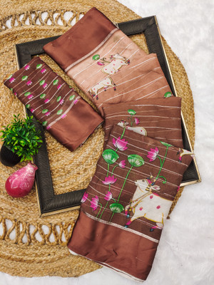 AMBUJAINTERNATIONAL Digital Print Bollywood Chiffon Saree(Brown)