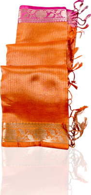 NISA silk creation Solid/Plain Kota Doria Tissue Saree(Orange)
