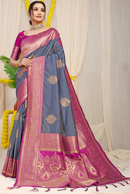 sarjan creation Woven Banarasi Jacquard Saree(Grey)