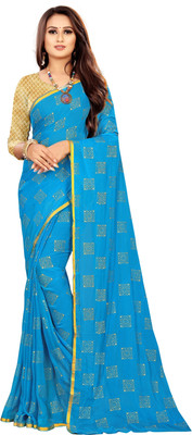 Aardiva Printed Bollywood Chiffon Saree(Light Blue)