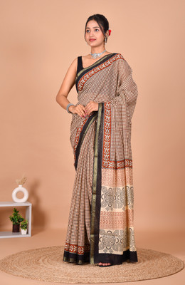 The Familiar Handicrafts Printed, Self Design Ikkat Pure Cotton Saree(Red)