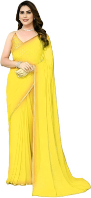 SainiVastra Solid/Plain Bollywood Chiffon Saree(Yellow)