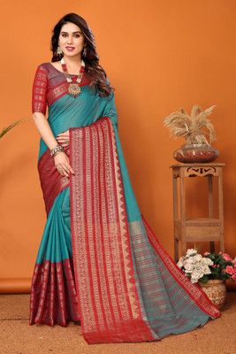 Soor Panchi Woven Banarasi Jacquard Saree(Red)