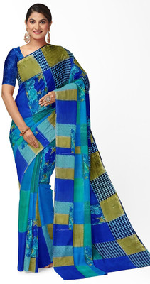 Saadhvi Printed Daily Wear Georgette Saree(Blue)