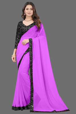 SHELDROM MART Solid/Plain Bollywood Georgette Saree(Light Blue)