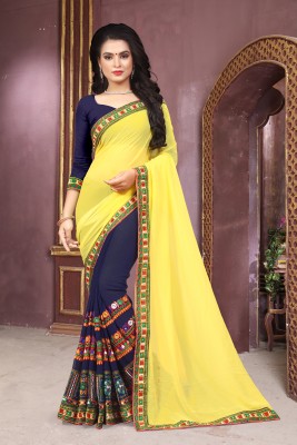 Divastri Embroidered Bollywood Georgette Saree(Yellow, Blue)