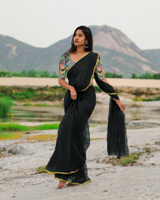 Sareez House Digital Print Bollywood Chiffon Saree(Black)