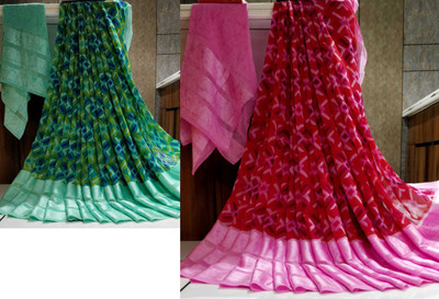 Sanjana Silks Striped Maheshwari Georgette Saree(Pack of 2, Multicolor)