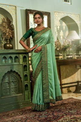 TWIRA Embroidered Bollywood Silk Blend Saree(Light Green)