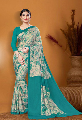 Novus Knitting Printed Mysore Art Silk Saree(Light Blue)