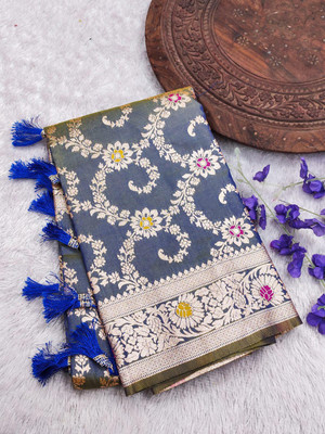 Divastri Woven Banarasi Cotton Silk Saree(Dark Blue)