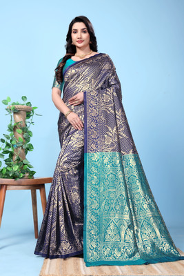 DDRS Fashion Self Design Bollywood Jacquard Saree(Blue)