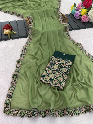 K 5 FASHION Floral Print Bollywood Georgette Saree(Light Green)