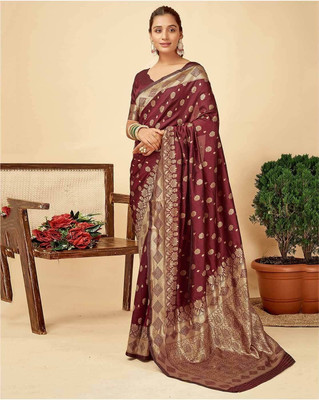 YASHIKA Woven Banarasi Cotton Silk, Jacquard Saree(Maroon)