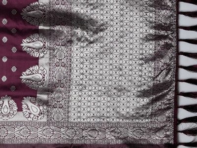 Dhanlaxmi Creation Embellished Assam Silk Chiffon Saree(Silver)