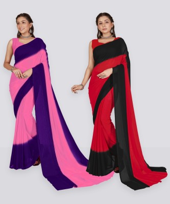 Anand Sarees Color Block, Ombre Bollywood Georgette Saree(Pack of 2, Purple, Red, Black, Pink)