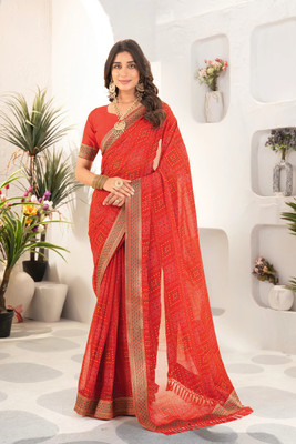 Mugdarra Printed Bandhani Georgette Saree(Red)