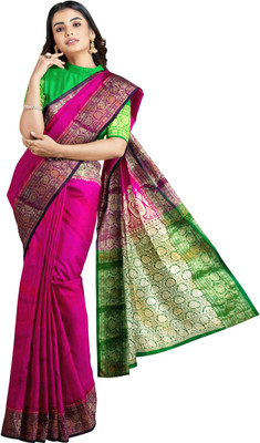 Hozaifa Sarees Woven Banarasi Silk Blend Saree(Pink)
