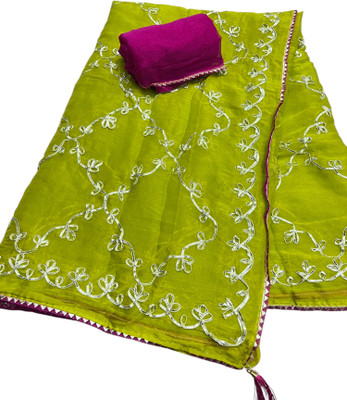 MSC RENDLINE SAREES Embroidered Daily Wear Chiffon Saree(Light Green)