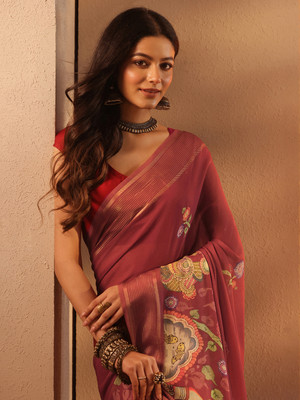 LIBAS Printed Daily Wear Georgette Saree(Brown)