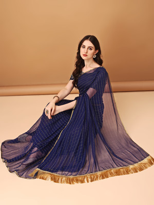 Aadishakti Fashion Embellished Daily Wear Chiffon Saree(Dark Blue)
