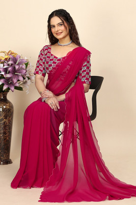 ShiniTrendz Embroidered, Solid/Plain Bollywood Georgette Saree(Maroon)