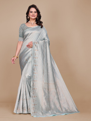 UDANI ENTERPRISE Self Design Bollywood Jacquard Saree(Silver)