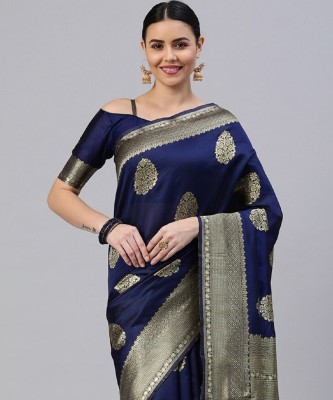 Sarvada Woven Kanjivaram Silk Blend, Cotton Silk Saree(Dark Blue)