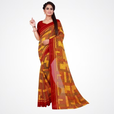 Saadhvi Printed Daily Wear Georgette Saree(Yellow)
