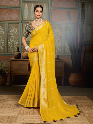 HouseOfCommon Woven Kanjivaram Tussar Silk Saree(Yellow)