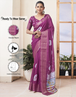 Samah Printed, Floral Print, Woven Bandhani Viscose Rayon Saree(Magenta, White)