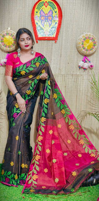 SMRITI HANDLOOM Woven, Self Design Bollywood Handloom Tissue Saree(Black)
