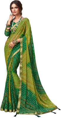 JustEthnic Printed Bandhani Chiffon Saree(Light Green)
