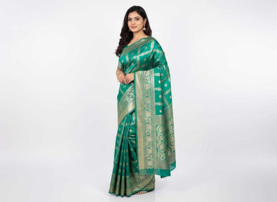 Radha Silk Saga Woven, Self Design Banarasi Georgette Saree(Light Green)