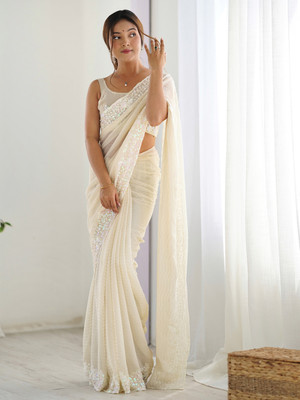 ANOUK Embellished Bollywood Georgette Saree(Cream)