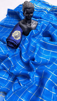 HouseOfCommon Checkered, Color Block Daily Wear Chiffon Saree(Blue)
