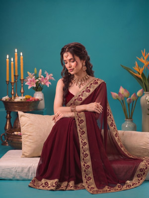 Chhavi Fashion Solid/Plain Bollywood Lycra Blend Saree(Maroon)