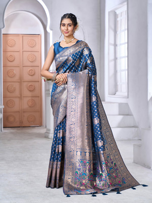 Gariya Fab Embellished Banarasi Silk Blend Saree(Light Blue)