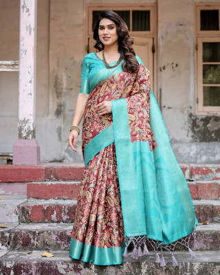 ALMAARI FASHION Digital Print Jamdani Pure Silk Saree(Multicolor)