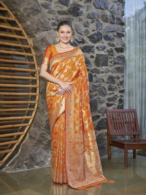 sareethnic Woven Banarasi Pure Silk Saree(Mustard)