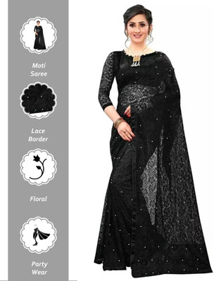 Vragi Woven Bollywood Net Saree(Black)